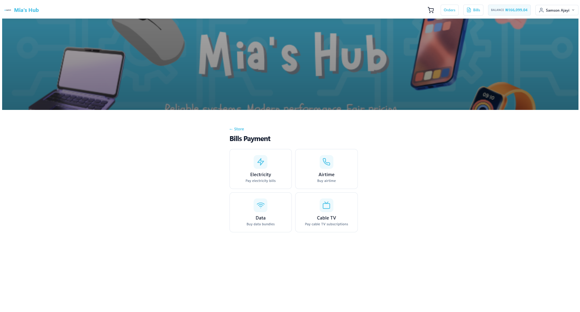 Store bills and airtime options offered beside products